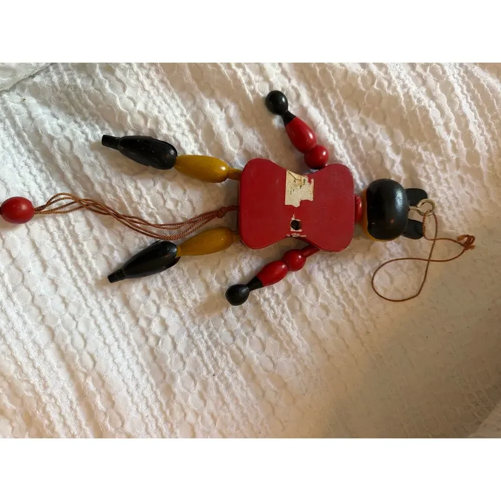 Vintage Wooden Jumping Jack Cat Pull String Hand Painted Folk Art Toy 7